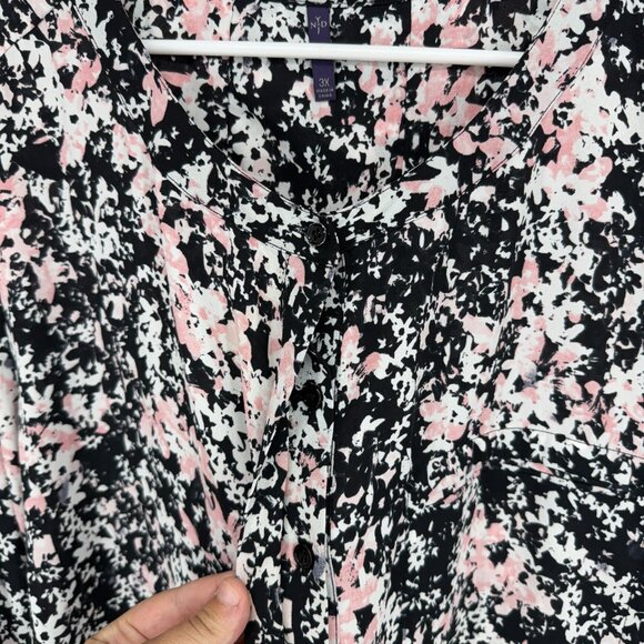 NYDJ Women 3X Printed Top Blouse Lightweight Black Pink 3/4 Sleeve Flowy Shirt - Picture 2 of 9